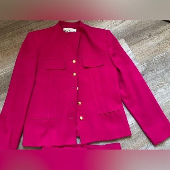 VTG Oleg Cassini Blazer Suit Wool Set Skirt Magenta Fuschia Pink Size 10 S M - Picture 4 of 14